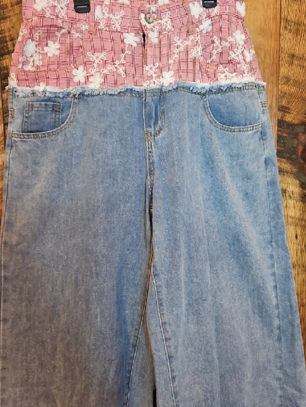 334 POL Two-Tone Denim Jeans with Pink Floral Waistband - Picture 5 of 13